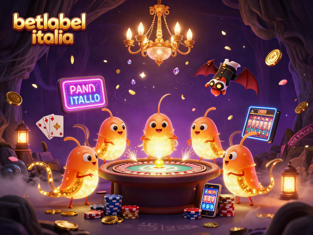 Experience thrilling gaming moments at betlabel italia with vibrant casino elements and glowworm characters.